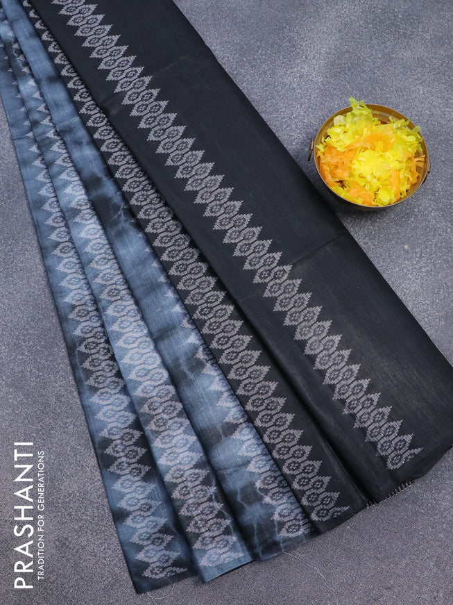 Bamboo silk saree grey and black with allover tie & dye prints & thread weaves in borderless style