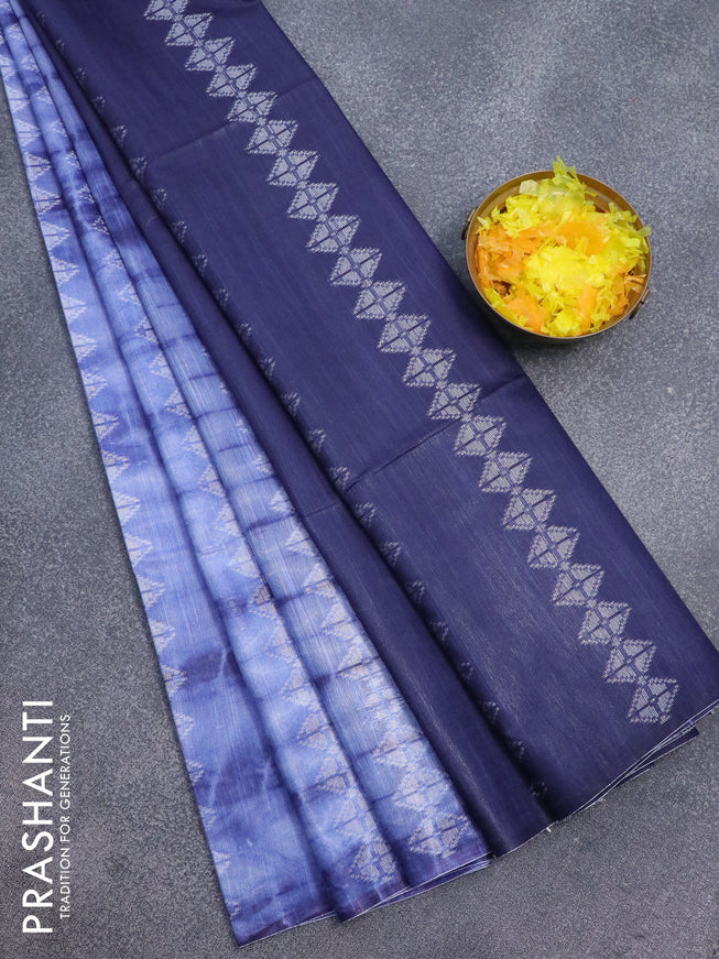 Bamboo silk saree blue shade and navy blue with allover tie & dye prints & thread weaves in borderless style