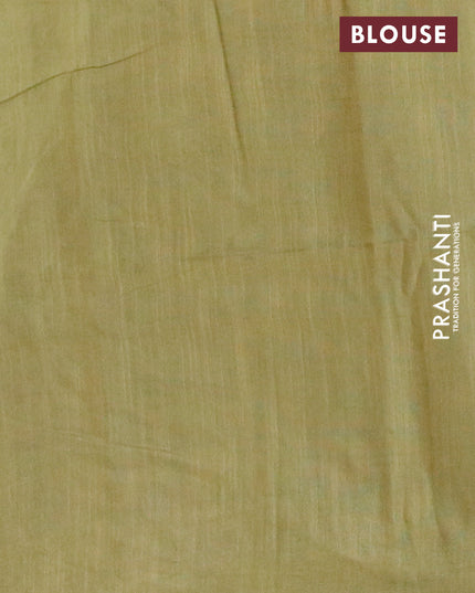 Bamboo silk saree elaichi green and sap green with allover tie & dye prints & thread weaves in borderless style