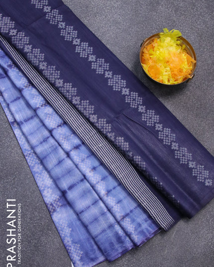 Bamboo silk saree pastel blue and navy blue with allover tie & dye prints & thread weaves in borderless style