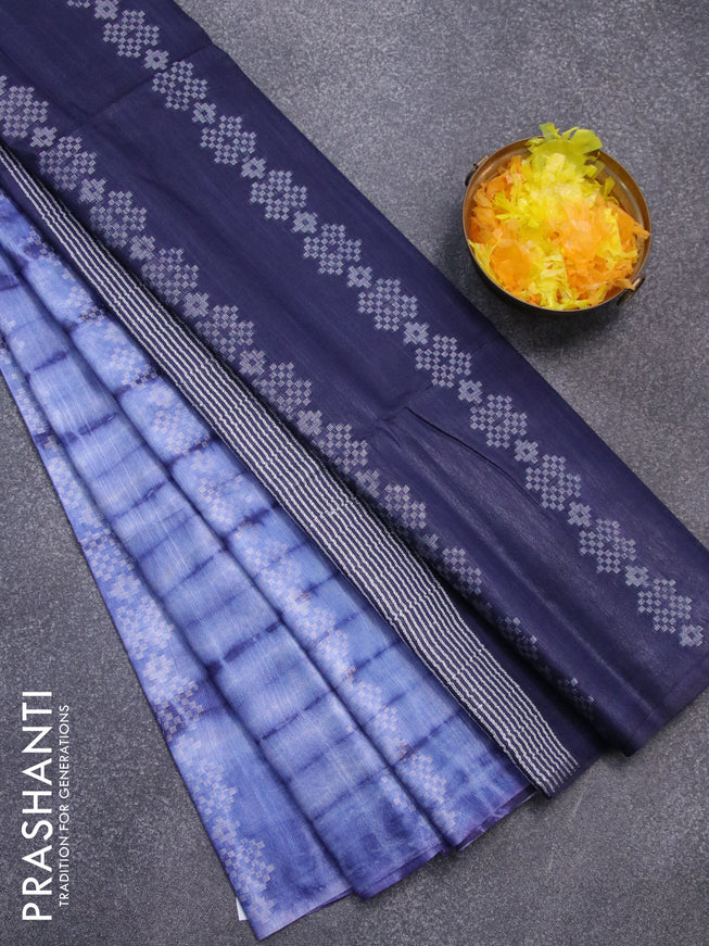Bamboo silk saree pastel blue and navy blue with allover tie & dye prints & thread weaves in borderless style