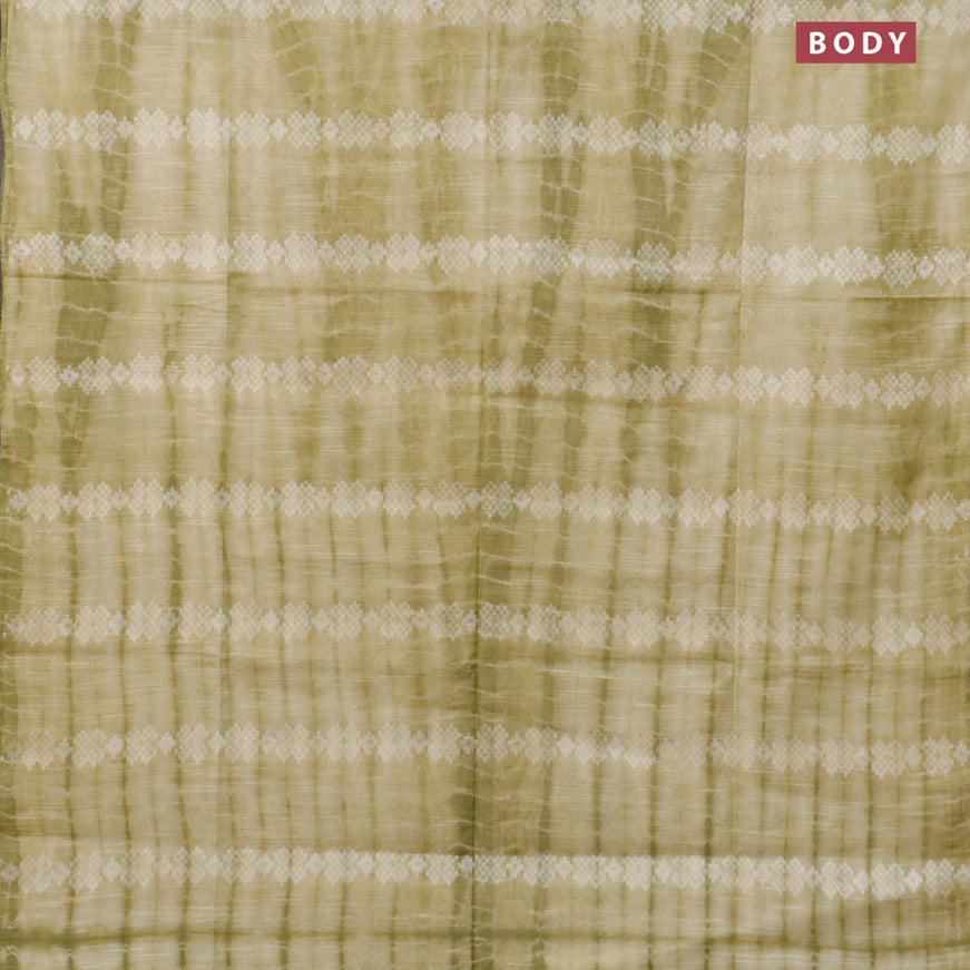 Bamboo silk saree pastel green and sap green with allover tie & dye prints & thread weaves in borderless style