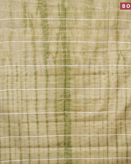 Bamboo silk saree elaichi green and sap green with allover tie & dye prints & thread stripe sequin work in borderless style