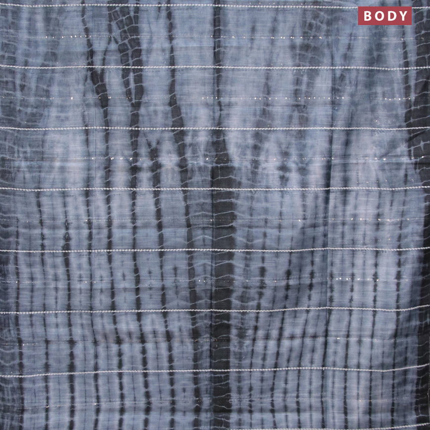 Bamboo silk saree grey and black with allover tie & dye prints & thread stripe sequin work in borderless style