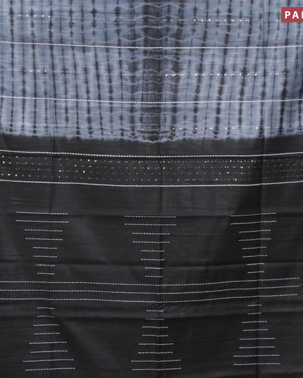 Bamboo silk saree grey and black with allover tie & dye prints & thread stripe sequin work in borderless style