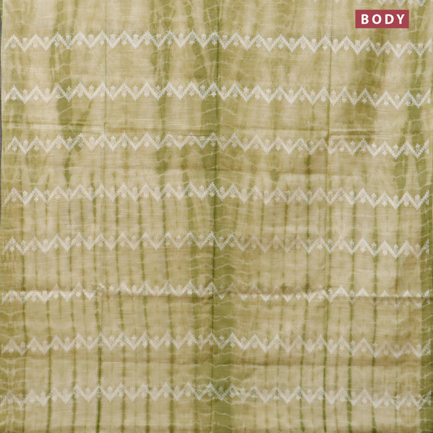Bamboo silk saree pastel green and sap green with allover tie & dye prints & thread weaves in borderless style