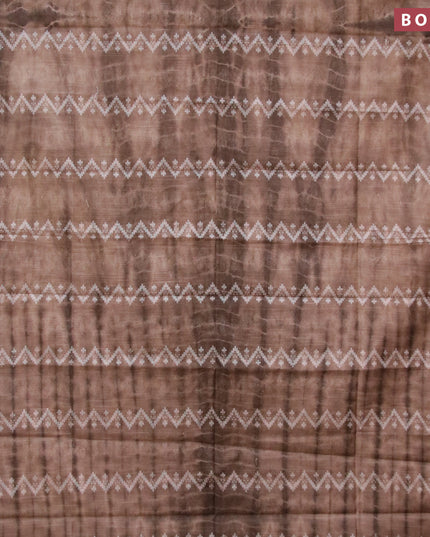 Bamboo silk saree brown shade and dark coffee brown with allover tie & dye prints & thread weaves in borderless style