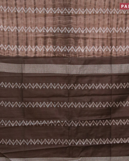 Bamboo silk saree brown shade and dark coffee brown with allover tie & dye prints & thread weaves in borderless style