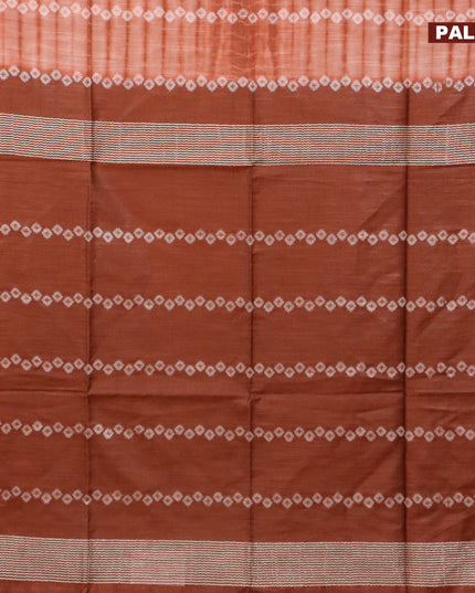 Bamboo silk saree rustic orange and brown with allover tie & dye prints & geometric thread weaves in borderless style