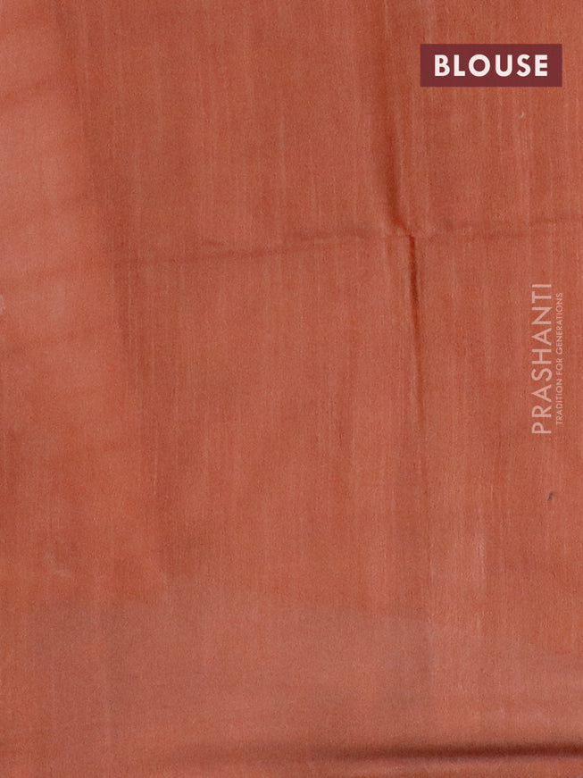Bamboo silk saree rustic orange and brown with allover tie & dye prints & geometric thread weaves in borderless style