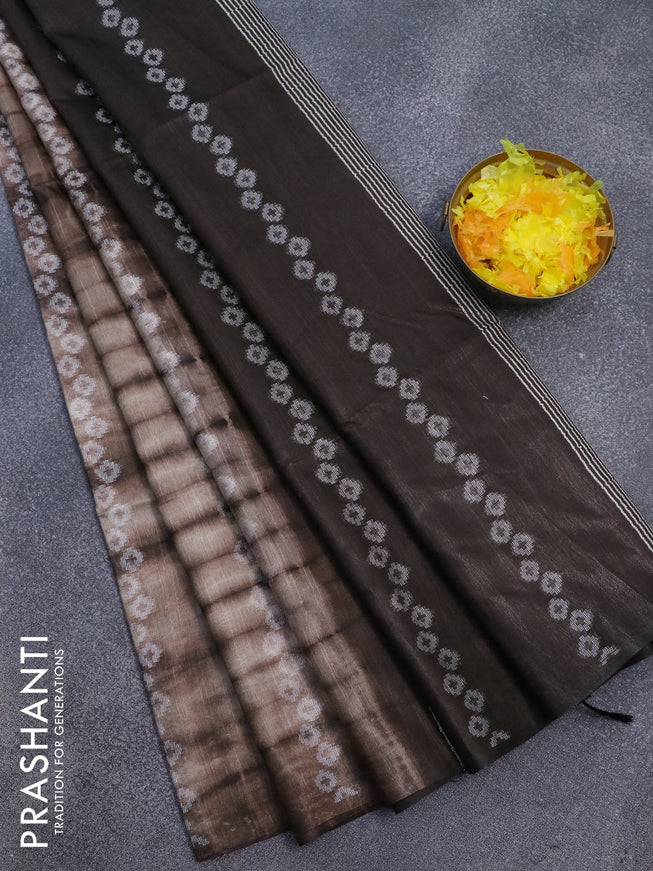 Bamboo silk saree pastel brown and dark coffee brown with allover tie & dye prints & geometric thread weaves in borderless style