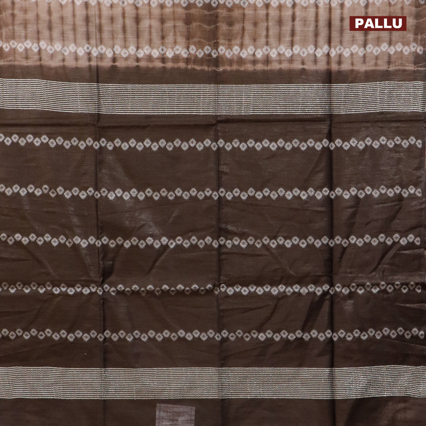 Bamboo silk saree pastel brown and dark coffee brown with allover tie & dye prints & geometric thread weaves in borderless style