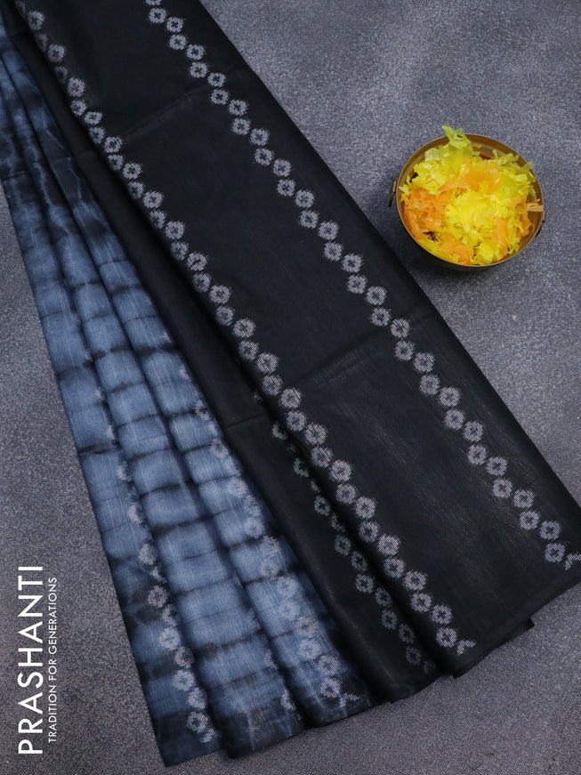 Bamboo silk saree grey and black with allover tie & dye prints & geometric thread weaves in borderless style