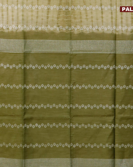 Bamboo silk saree elaichi green and sap green with allover tie & dye prints & geometric thread weaves in borderless style