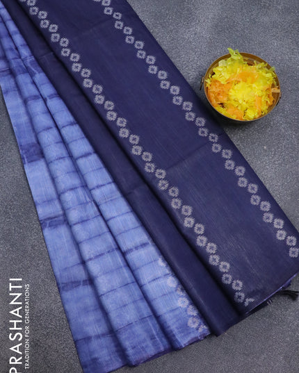 Bamboo silk saree blue shade and navy blue with allover tie & dye prints & geometric thread weaves in borderless style