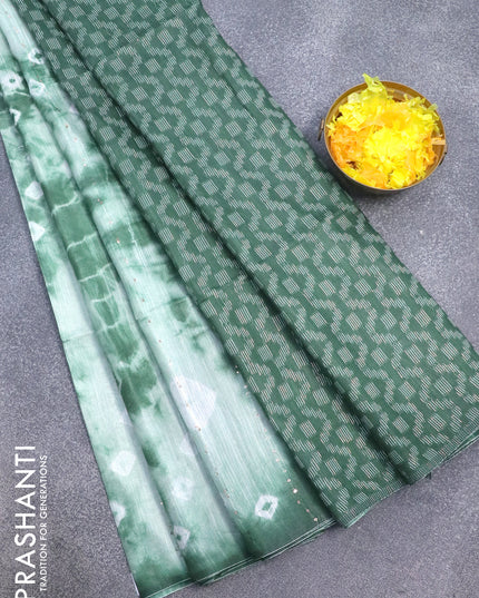 Bamboo silk saree green shade and dark green with allover tie & dye prints & sequin work in borderless style
