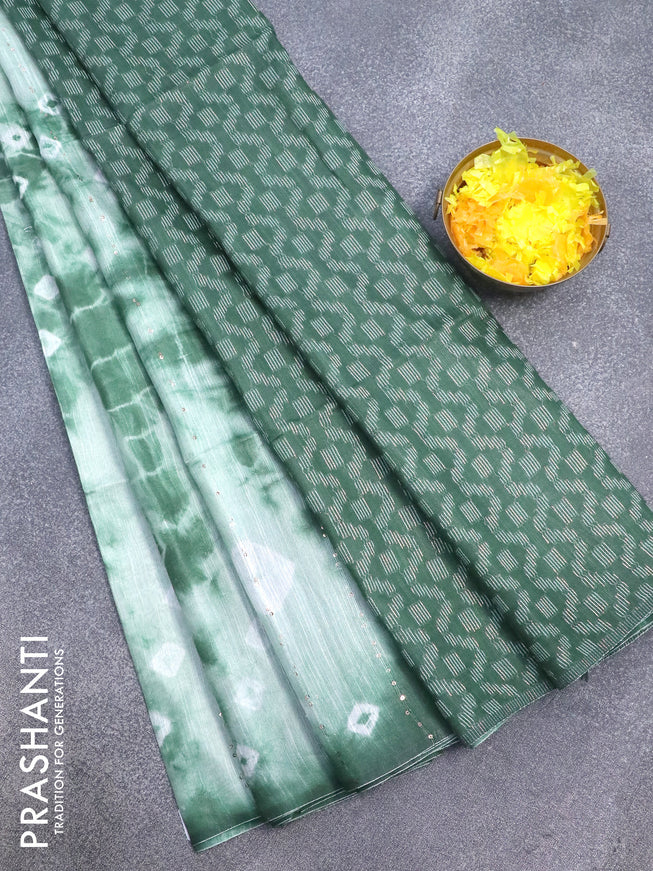 Bamboo silk saree green shade and dark green with allover tie & dye prints & sequin work in borderless style