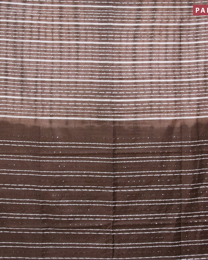 Bamboo silk saree brown shade and dark coffee brown with allover tie & dye prints & thread stripe pattern and sequin work pallu