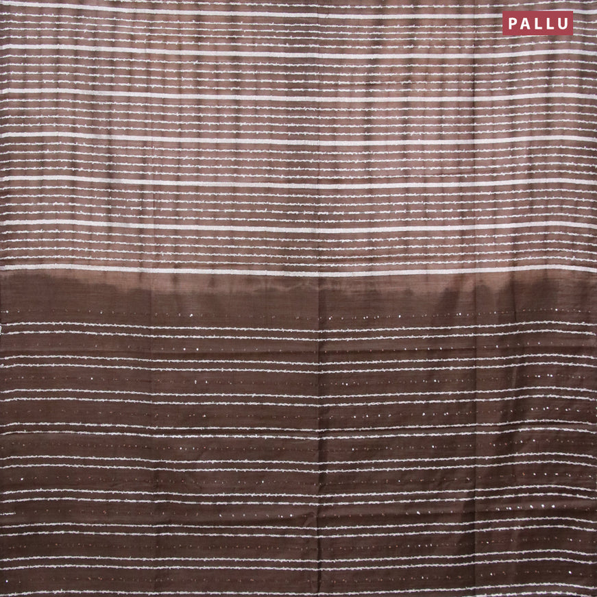 Bamboo silk saree brown shade and dark coffee brown with allover tie & dye prints & thread stripe pattern and sequin work pallu