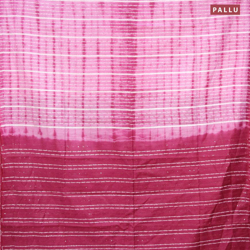 Bamboo silk saree pink and dark magenta with allover tie & dye prints & thread stripe pattern and sequin work pallu