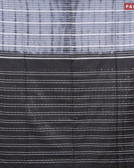Bamboo silk saree grey and black with allover tie & dye prints & thread stripe pattern and sequin work pallu