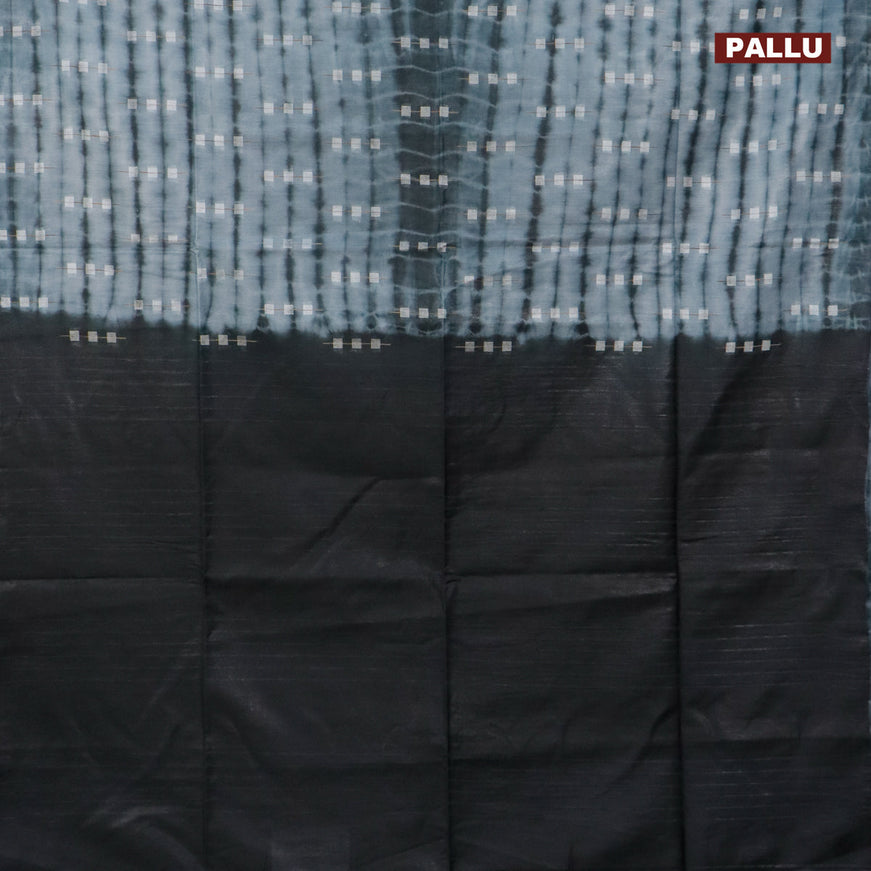 Bamboo silk saree greyish blue shade and black with allover tie & dye prints & thread buttas in borderless style