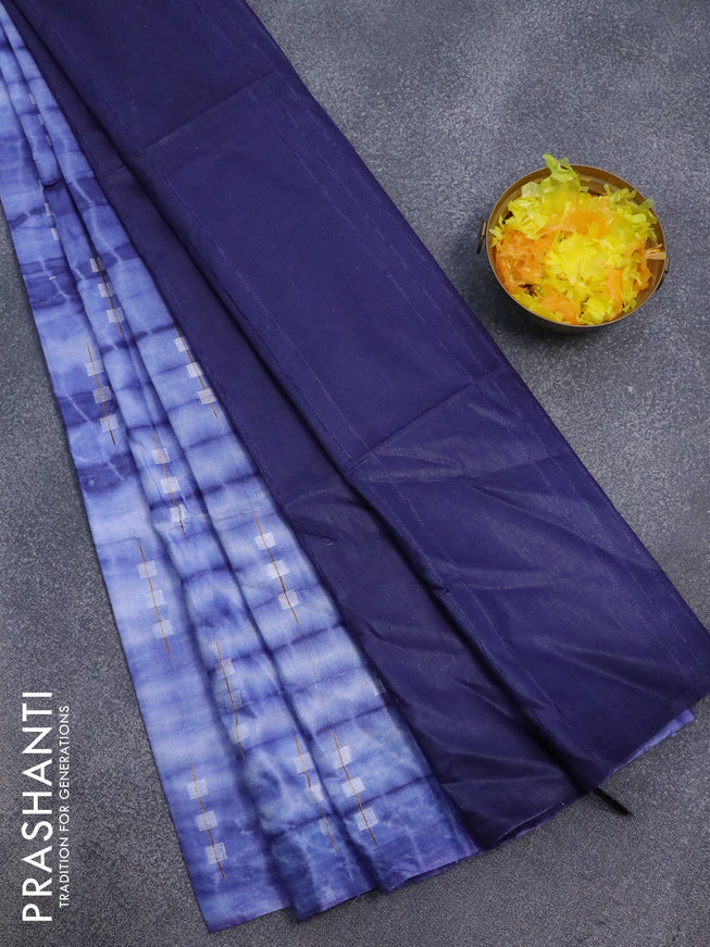 Bamboo silk saree blue shade and navy blue with allover tie & dye prints & thread buttas in borderless style
