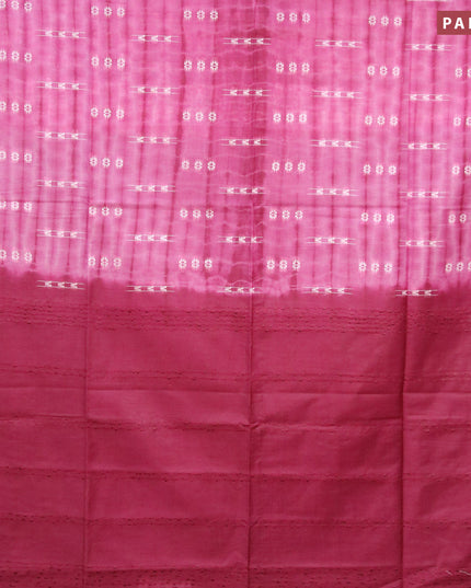 Bamboo silk saree pink and dark magenta with allover tie & dye prints & thread buttas in borderless style