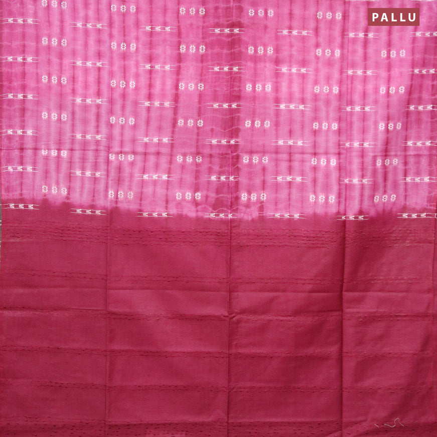 Bamboo silk saree pink and dark magenta with allover tie & dye prints & thread buttas in borderless style
