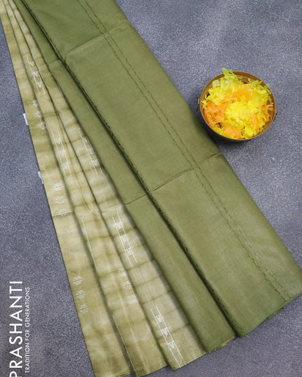 Bamboo silk saree pastel green and sap green with allover tie & dye prints & thread buttas in borderless style