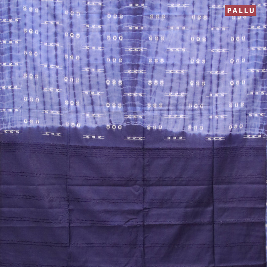 Bamboo silk saree blue shade and navy blue with allover tie & dye prints & thread buttas in borderless style