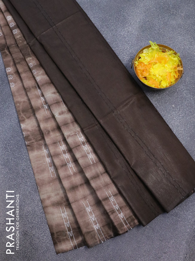 Bamboo silk saree brown shade and dark coffee brown with allover tie & dye prints & thread buttas in borderless style