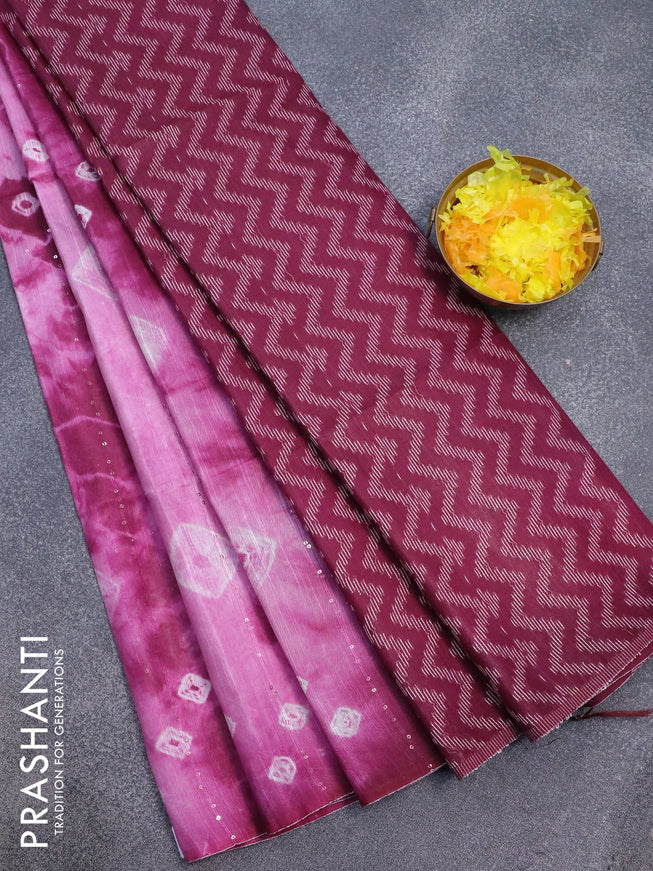 Bamboo silk saree pink and dark magenta with allover tie & dye prints & sequin work in borderless style