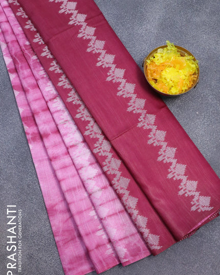 Bamboo silk saree pink and dark magenta with allover tie & dye prints & thread weaves in borderless style