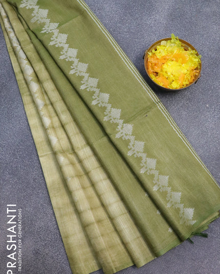 Bamboo silk saree elaichi green and green with allover tie & dye prints & thread weaves in borderless style