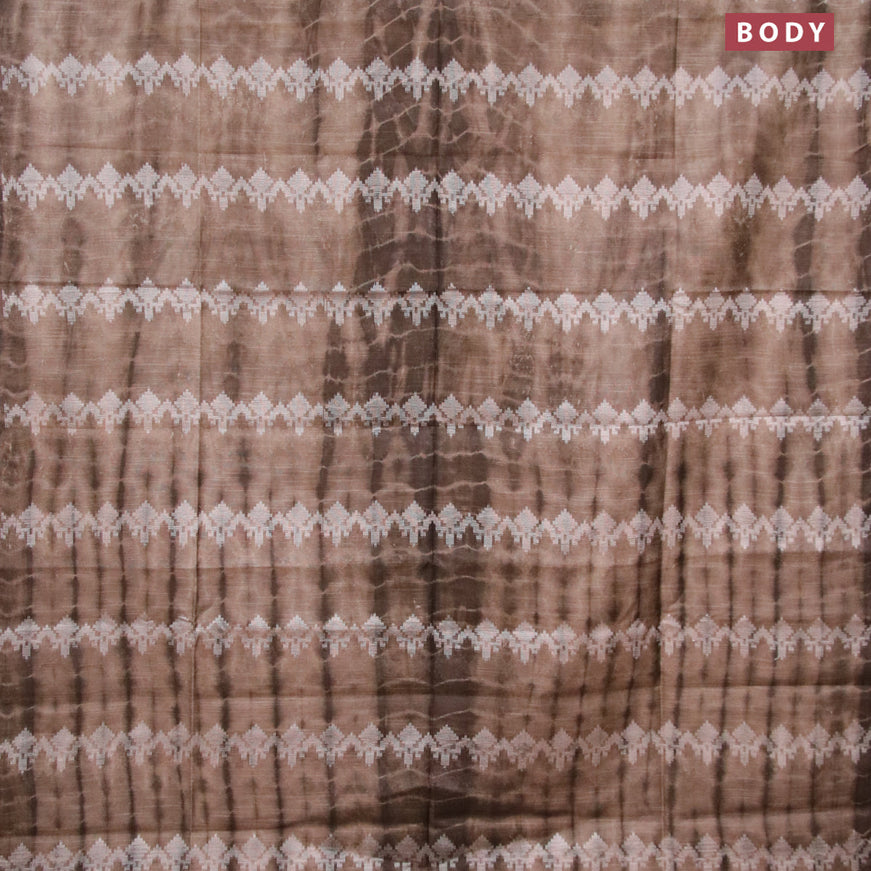 Bamboo silk saree beige and dark coffee brown with allover tie & dye prints & thread buttas in borderless style