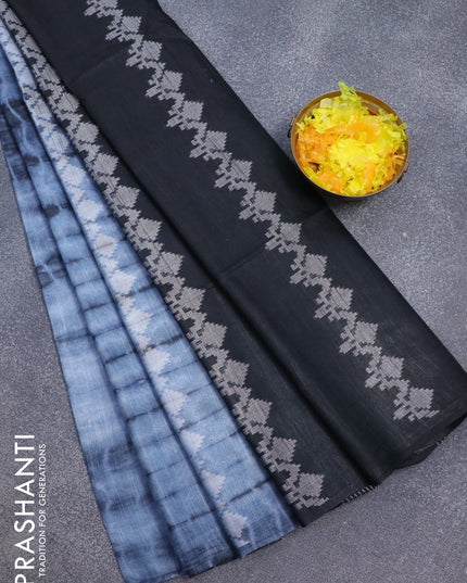 Bamboo silk saree bluish grey and black with allover tie & dye prints & thread buttas in borderless style