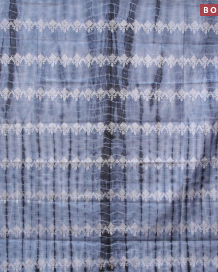 Bamboo silk saree bluish grey and black with allover tie & dye prints & thread buttas in borderless style