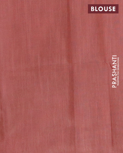 Bamboo silk saree peach shade and rust brown with allover tie & dye prints & thread buttas in borderless style