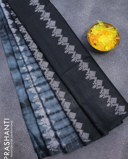 Bamboo silk saree grey and black with allover tie & dye prints & thread buttas in borderless style