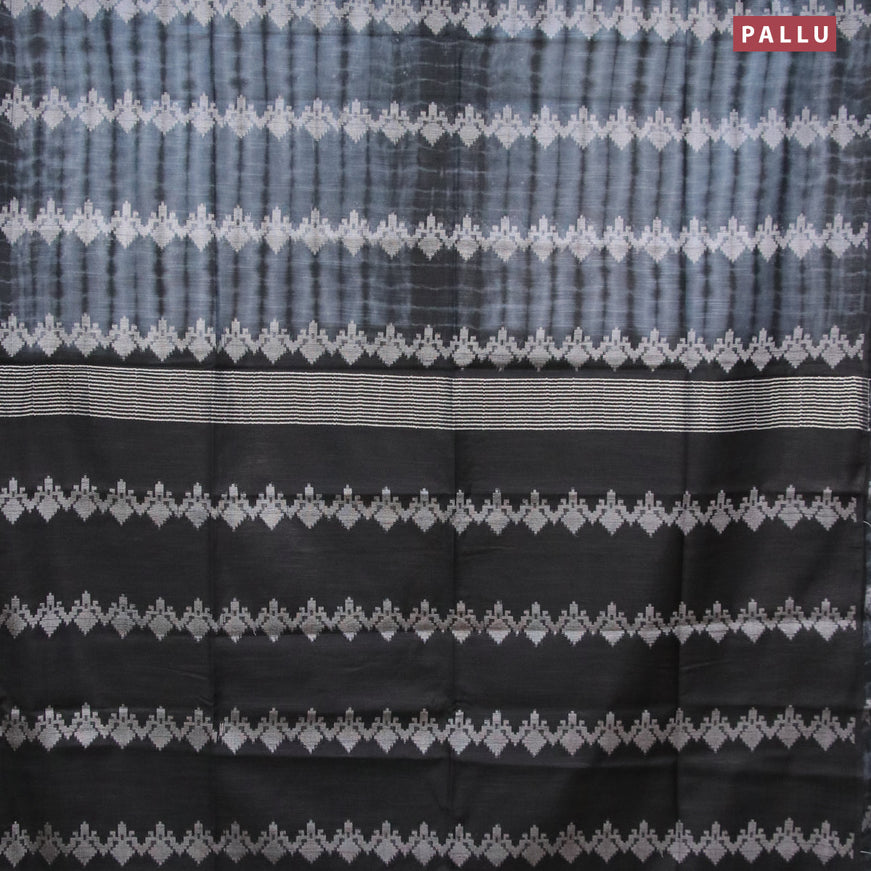 Bamboo silk saree grey and black with allover tie & dye prints & thread buttas in borderless style
