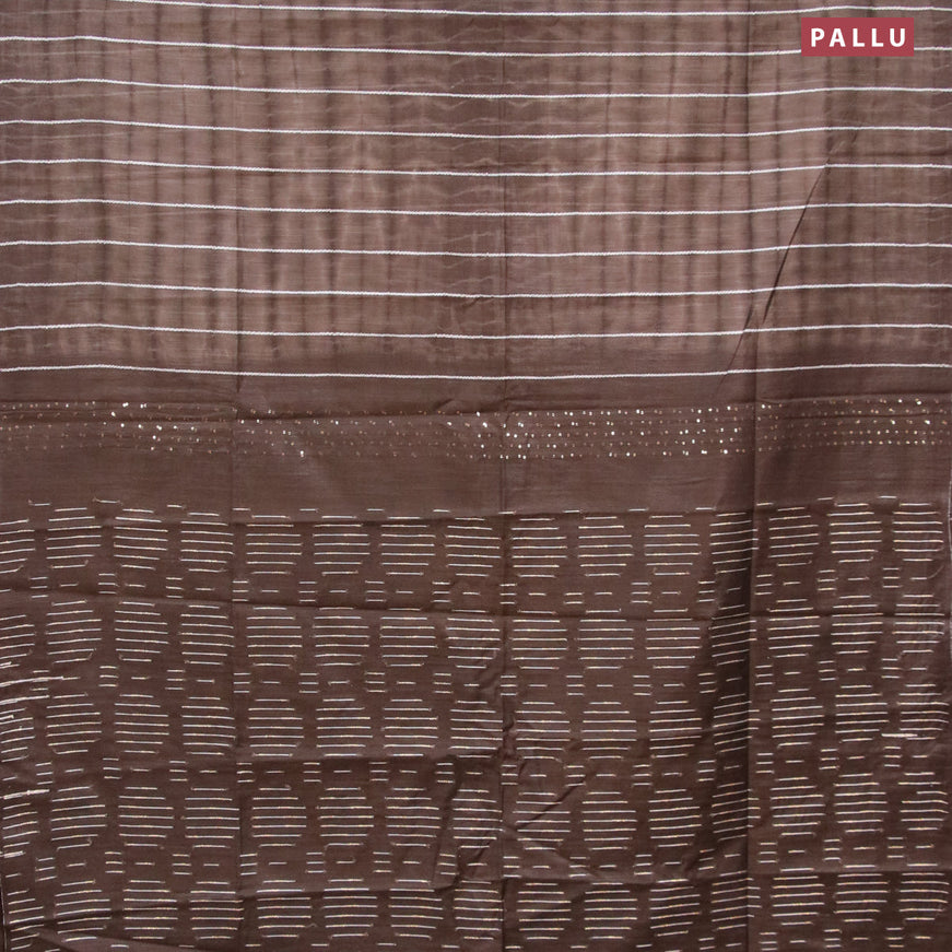 Bamboo silk saree dark coffee brown with allover tie & dye prints & thread weaves and sequin work pallu