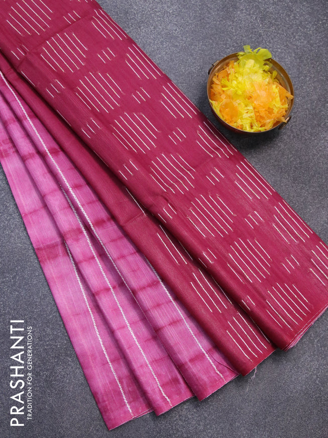 Bamboo silk saree pink and dark magenta with allover tie & dye prints & thread weaves and sequin work pallu