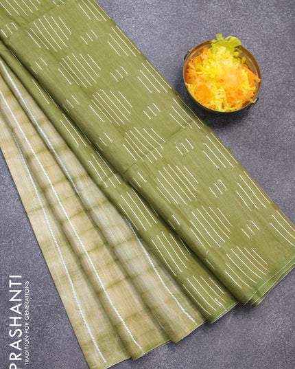 Bamboo silk saree elaichi green and green with allover tie & dye prints & thread stripe pattern and sequin work pallu