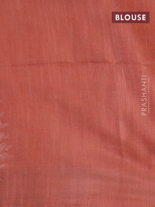 Bamboo silk saree peach shade and rust brown with allover tie & dye prints & thread weaves in borderless style