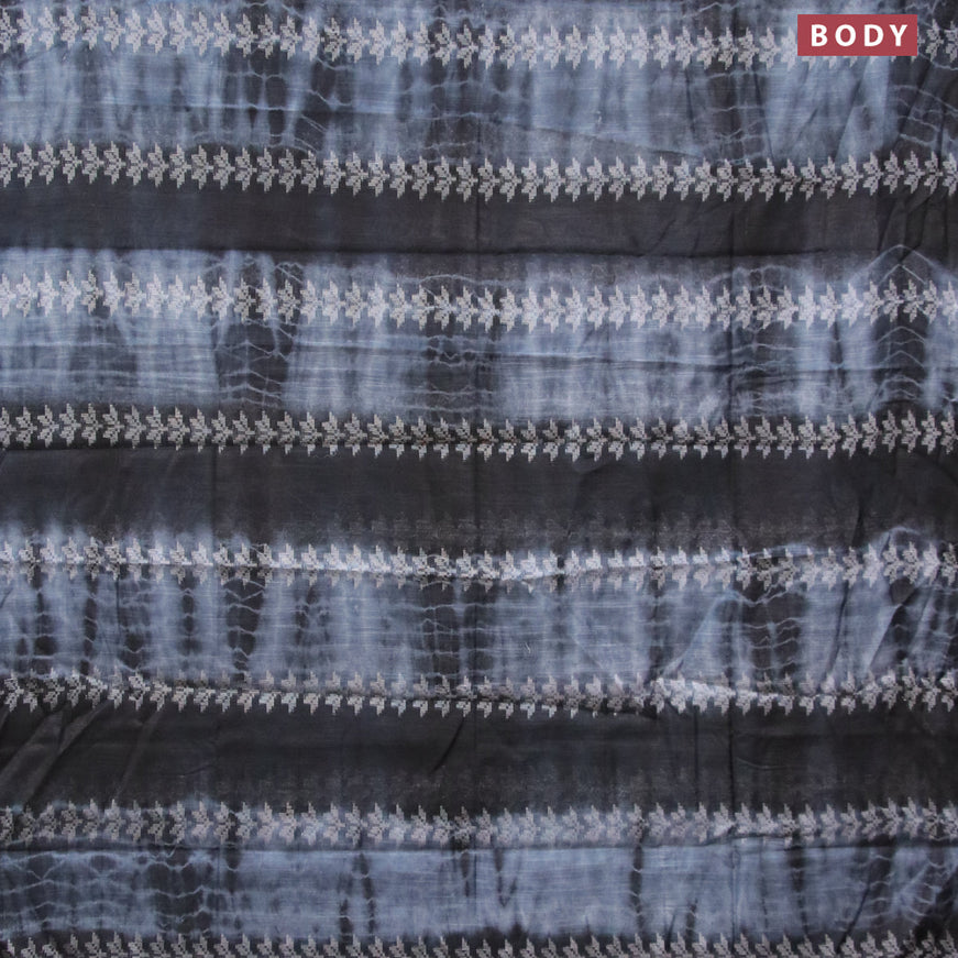 Bamboo silk saree grey shade and black with allover tie & dye prints & thread weaves in borderless style