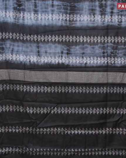 Bamboo silk saree grey shade and black with allover tie & dye prints & thread weaves in borderless style