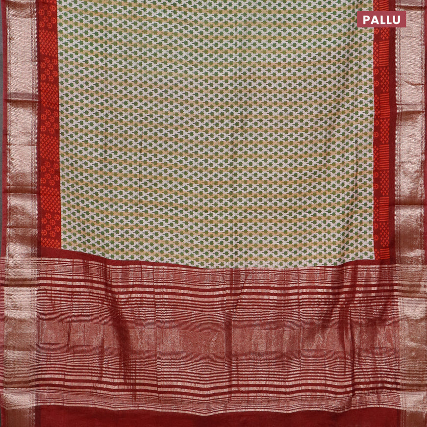 Semi gadwal saree off white green and maroon with allover floral butta prints and zari woven border