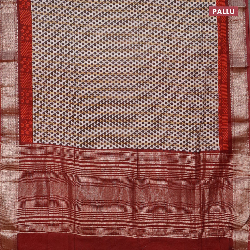 Semi gadwal saree off white black and maroon with allover floral butta prints and zari woven border