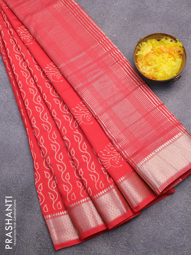 Semi gadwal saree red with allover prints and zari woven border